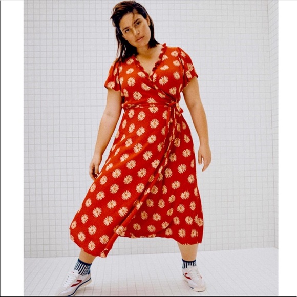 Madewell Daisy Daydream Floral Midi Warp Dress Red - Picture 2 of 12